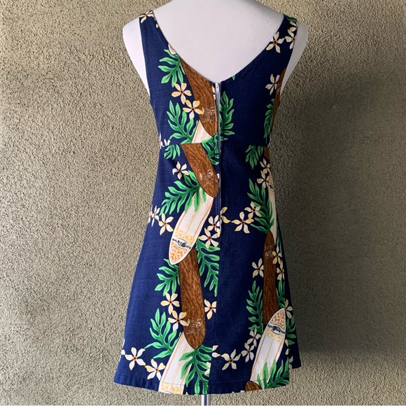 🌺 “Blue Planet” Navy Hawaiian Barkcloth Mini-Dress Surfboards size XS - Picture 8 of 11